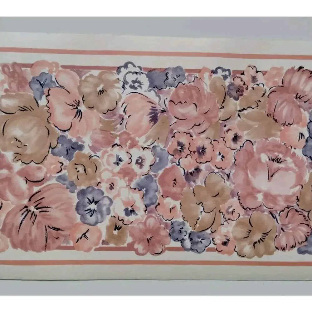 Floral Pattern Wallpaper Border EW1204B - 5 yds - Pink Brown Orange Flowers